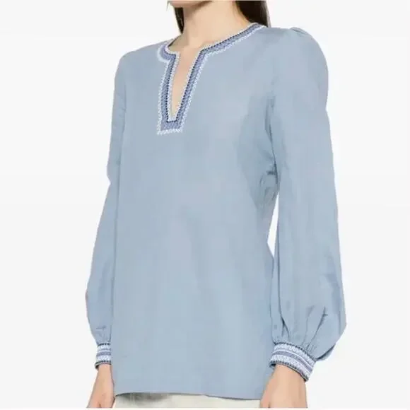 Emporio Sirenuse Positano Vera Embroidered Blouse In Blue NWOT Sz US 8/ IT 44 - Picture 12 of 16